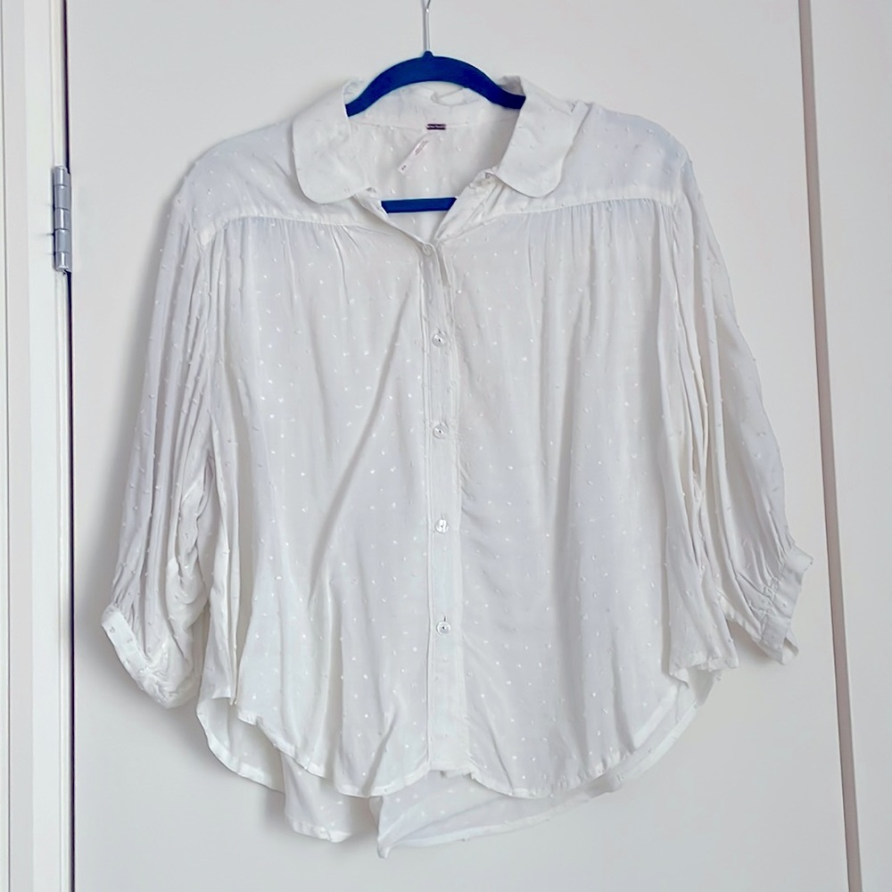 Free people button up with polka dotted thread detail